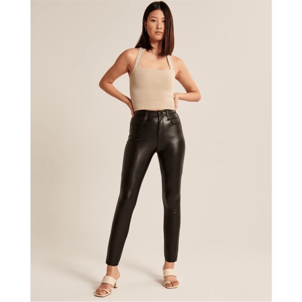 Abercrombie & Fitch Curve Love Black Vegan Leather Skinny High Rise Pants